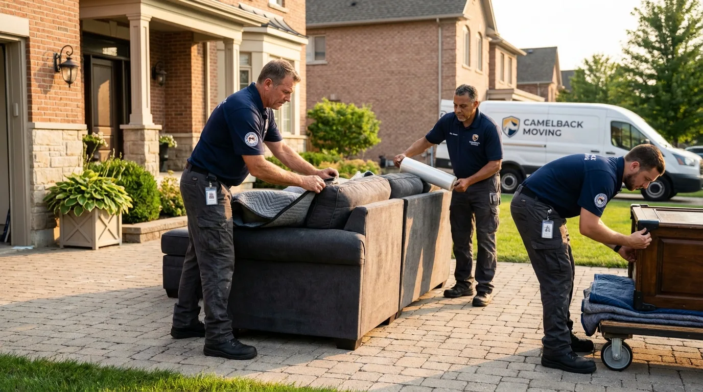 Large estate moving crew wrapping furniture in Albion, NE