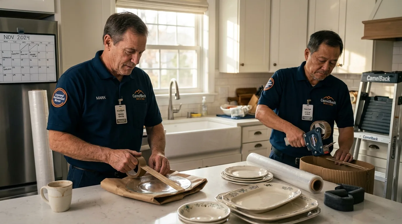 Professional crew packing kitchen dishware in Albion, NE